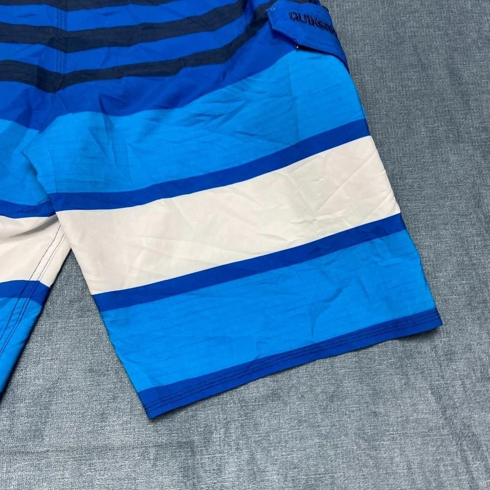 Quiksilver Board Shorts Men 34 Blue White Colorblock Surfing Swimwear Drawstring